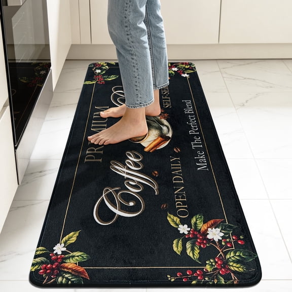 Coffee Kitchen Rug, 20"x48" Coffee Bar Rug Kitchen Runner with Non-Slip TPR Backing Washable Floor Mat Home Decor
