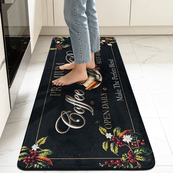 Coffee Kitchen Rug, 20"x48" Coffee Bar Rug Kitchen Runner with Non-Slip TPR Backing Washable Floor Mat Home Decor
