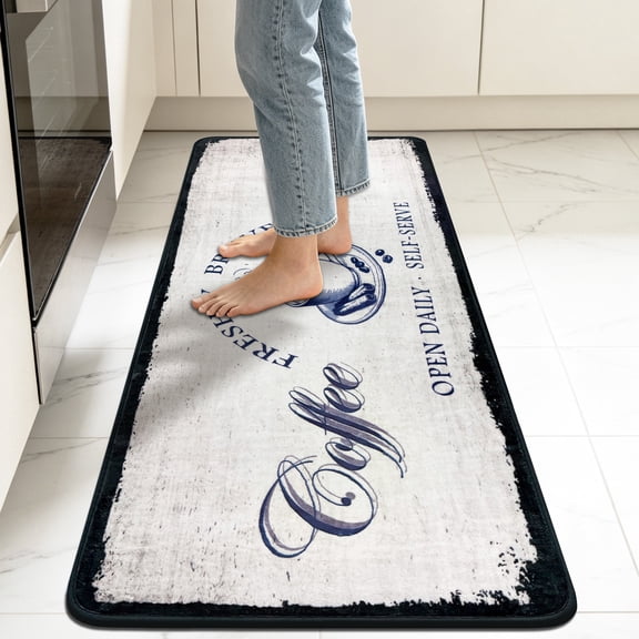Coffee Kitchen Rug, 20"x48" Coffee Bar Rug Kitchen Runner with Non-Slip TPR Backing Washable Floor Mat Home Decor