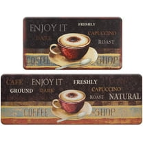Coffee Kitchen Rug Set 2 Pieces, Kitchen Floor Mats Cushioned Anti-Fatigue Waterproof Easy to Clean Comfort Standing Kitchen Mats for Floor