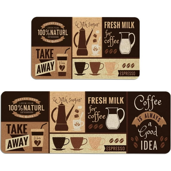 Coffee Kitchen Rug Sets 2 Piece Farmhouse Flowers Kitchen Mats for Floor Non Slip Washable Thin Kitchen Area Rug Floor Mat Waterproof Hallway Laundry Room Runner Rug