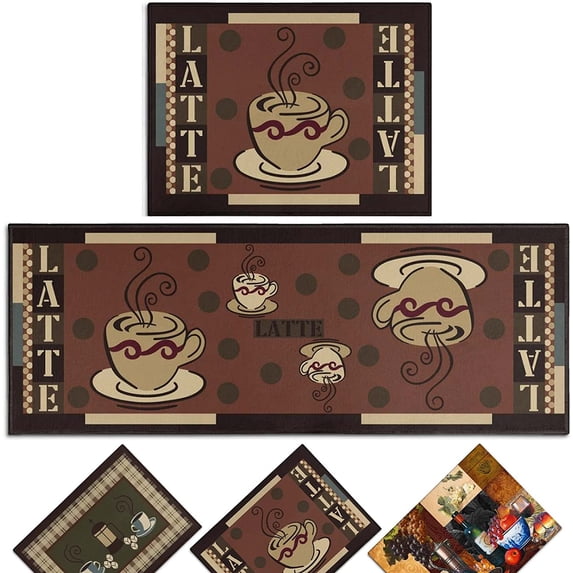Coffee Kitchen Rugs Coffee Rugs for Kitchen Coffee Rug Coffee Latte Kitchen Rug Coffee Themed Kitchen Mats Decorations Non-Slip Runner Rug for Kitchen, Laundry, Living Room, Front Door