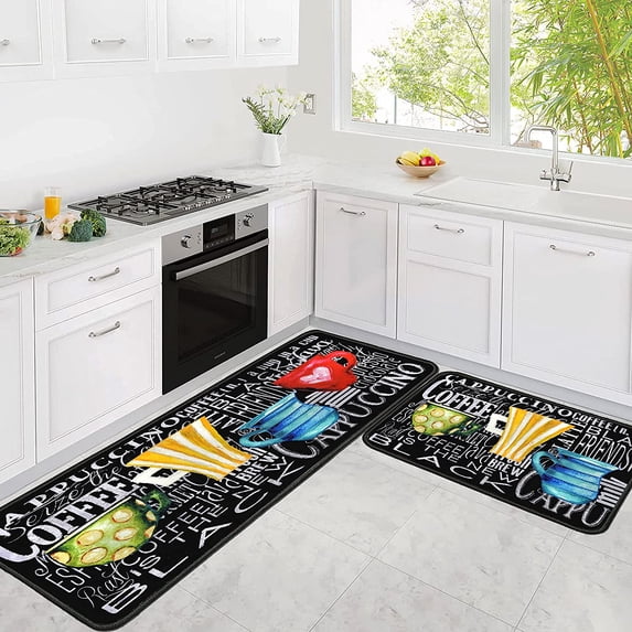 Coffee Kitchen Rugs Kitchen Floor Mats for Sink, Anti Fatigue Floor Mat for Kitchen, Padded Kitchen Mats for Standing and Kitchen Matt for Standing for Coffee Kitchen Decor 17"X30"+17"X47"
