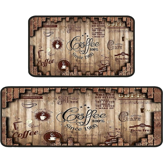 Coffee Kitchen Rugs Kitchen Mats for Floor 2 Piece, Anti Fatigue Floor Mat for Kitchen, Kitchen Floor Mats for in Front of Sink and Kitchen Matt for Standing for Coffee Kitchen Decor 17"X30"+17"X47"