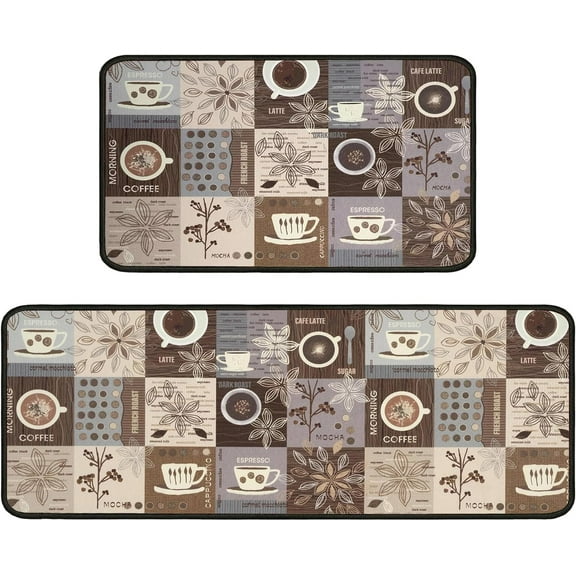 Coffee Kitchen Rugs Kitchen Mats for Floor 2 Piece, Anti Fatigue Floor Mat for Kitchen, Kitchen Floor Mats for in Front of Sink and Kitchen Matt for Standing for Coffee Kitchen Decor 17"X30"+17"X47"