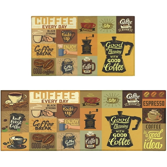 Coffee Kitchen Rugs Mat Set of 2 Kitchen Floor Mats Non Slip Washable Kitchen Rug Runner Coffee Kitchen Decor Decorations for Kitchen
