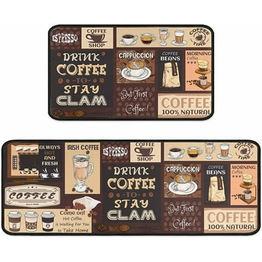Coffee Kitchen Rugs and Mats Non-Slip, Washable, Stain and Fade Resistant, Suitable for Anti Fatigue Kitchen Mat Set of 2 Coffee Kitchen Decor 17 x47+17"x30"