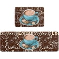 thumbnail image 1 of Coffee Kitchen Rugs Set 2 Piece 18x30in+18x47.2in, Non-Slip Kitchen Mats Set Rubber Backing Indoor Entry Door Mat Carpets - Vintage Blue Coffee Cup Beans Sugar Lump Brown, 1 of 6
