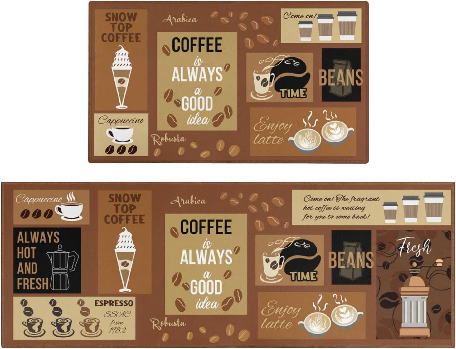 Coffee Kitchen Rugs Set 2 Piece,Kitchen Rugs and Mats Non Skid Washable