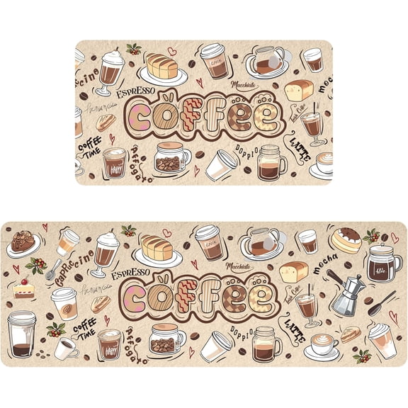 Coffee Kitchen Rugs and Mats Set of 2 Cake Drink Rugs Non-Slip Washable Floor Mat Soft Cushion with Rubber Backing
