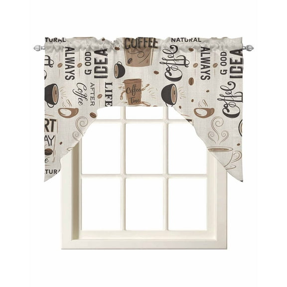 Coffee Kitchen Swag Valances for Windows, Brown Beans Cup Dessert Drink Monochrome Swag Valances Curtains for Living Room, Rod Pocket Window Treatments for Bathroom, Bedroom, Cafe, 56"x36"