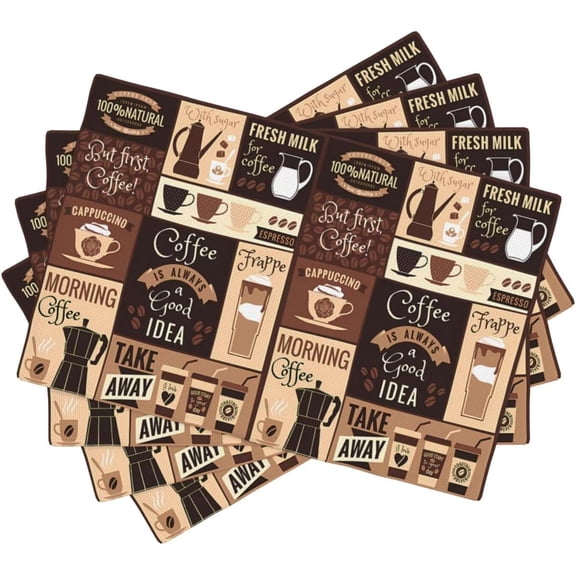 Coffee Kitchen Table Placemats Set of 4 Roasted Brewing Machine Cafeteria Tea Pattern Indoor Outdoor Table Placemat for Home Desktop Holiday Banquet Restaurant Cafe Decoration