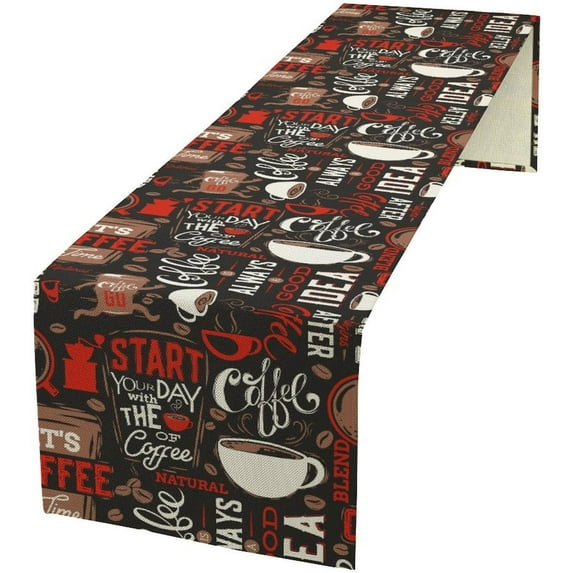 Coffee Kitchen Table Runner Red Hot Mocha Latte Milk Pattern Table Runner Table Cloth Decoration Dresser Garden Farmhouse Wedding Party Vacation Dinner Home 13.8x90 inches