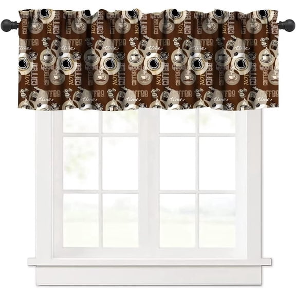 Coffee Kitchen Valance, Coffee Doodle Cups Retro Style Coffee Theme Windows Curtain Valance for Kitchen Dining Room Cafe Shop Canteens Decor, One Panel 54x18in