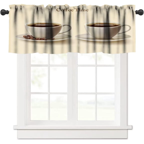 Coffee Kitchen Valance Curtain Coffee Time Phrase Modern Cup Image Rod Pocket Valance Window Treatments 1 Panel Short Curtains for Kitchen Farmhouse Bathroom Decor 54 x 18 in