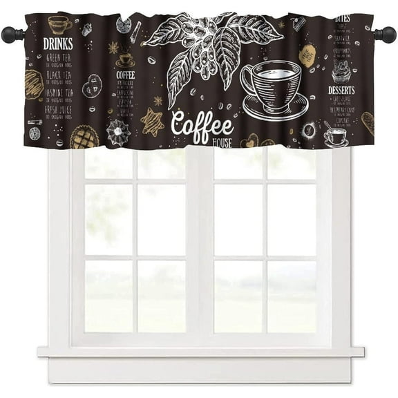 Coffee Kitchen Valances for Windows,Modern Coffee Theme Vintage Farmhouse Style Brown Artistic Window Treatment Valance Rod Pocket Curtain for Home Decor 54x18inch
