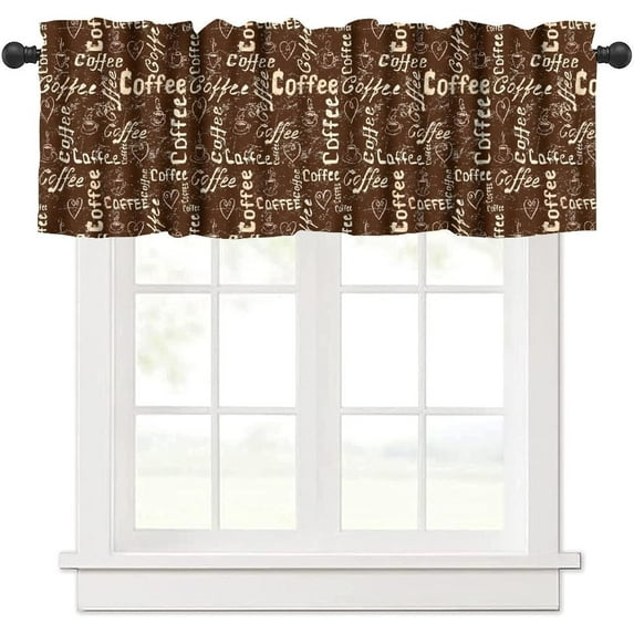 Coffee Kitchen Valances for Windows,Vintage Medieval Hand Painted Art Farmhouse Coffee Theme Window Treatment Valance Rod Pocket Curtain for Café Home Dec 54x18inch