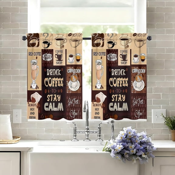 Coffee Kitchen Window Curtains Over Sink Small Window Treatment Short Curtains for Bathroom Tier Drapes Kitchen Decor Decoration with Rod Pocket 27.5" W x 36" L