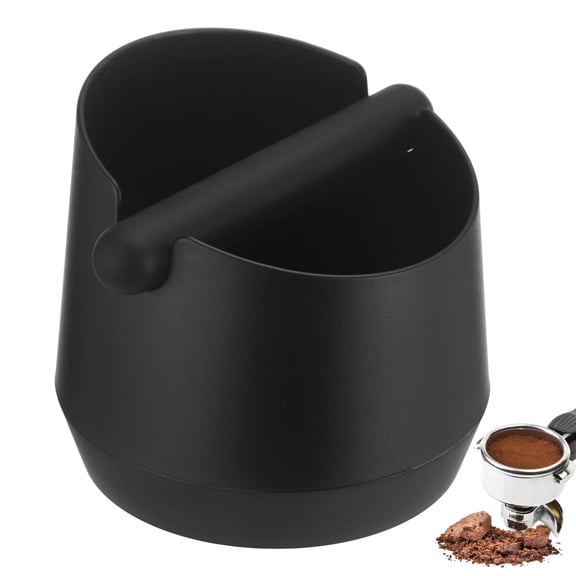 Coffee Knock Box with Detachable Rubber Bar, 6.7 x 5.9 x 4.3 in Large Capacity Grounds Container, Black Round Mini Barista Waste Bin Espresso Grind Box for Semi-Automatic Machine Use, Cafe, Office