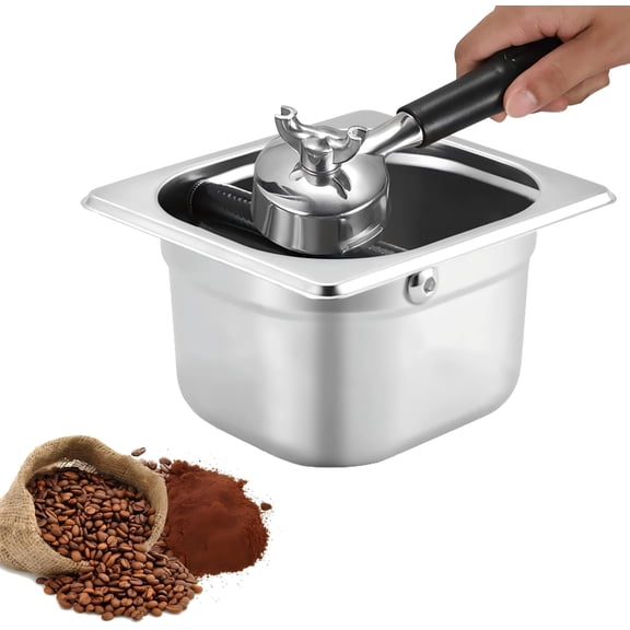 Coffee Knock Box, Stainless Steel Espresso Knock Box with Rubber Knock Bar, Large Coffee Grounds Container for Home and Coffee Shop