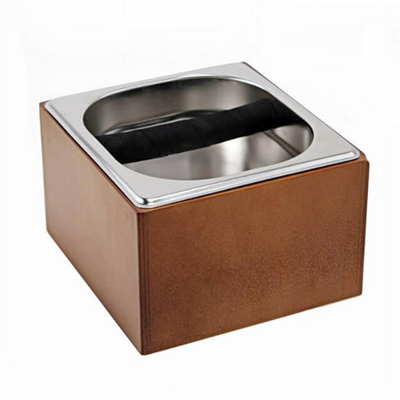 Coffee Knock Box Stainless Steel Wood Coffee Grounds Container Box Coffee Bucket Grind Waste Bin,1 x wooden box 1 x stainless steel powder residue ,wood color & silver
