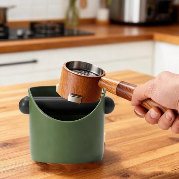 Coffee Knock Boxes 4 inch, Barista Style Espresso Grounds Knock Boxes, Removable Plastic Knock Rod, Non-Slip Base, Espresso Maker Accessory (Green)