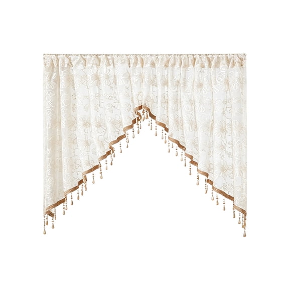 Coffee Lace Embroidery Flower Triangular Curtain No Punching For Bedroom Kitchen Partition