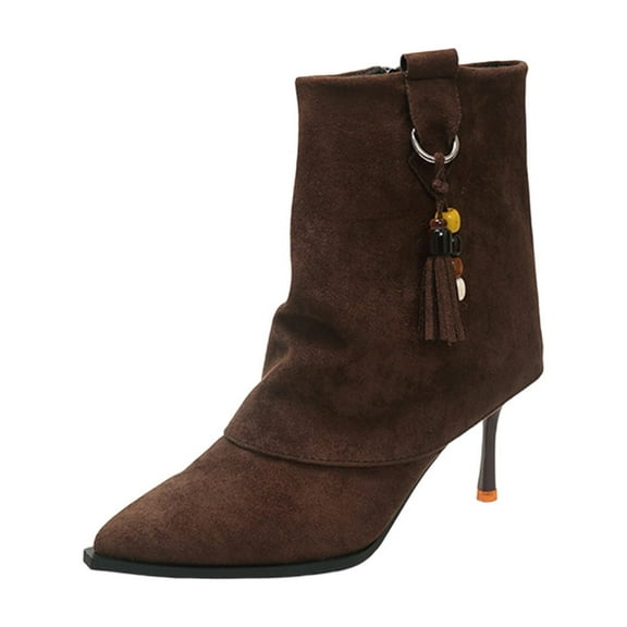Coffee Ladies Boots With Suede And Pointed Toe Coffee Shade For Outdoor