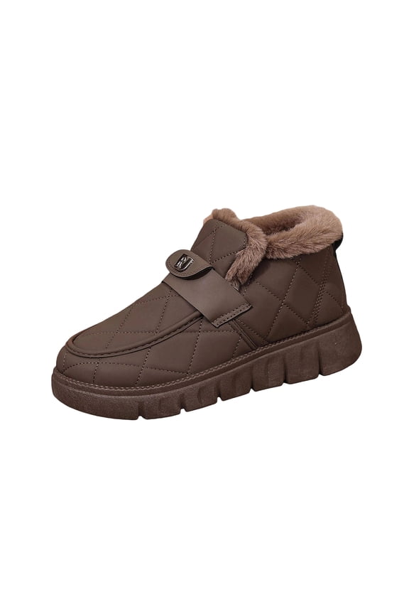 Coffee Ladies Casual Snow Boots Thick Sole Fleece Lined Warm Fall Winter Shoes Womens Outdoor Cozy