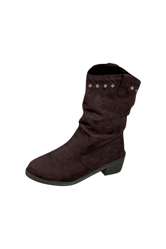 Coffee Ladies Chic Casual Winter Short Boots With Round Toe And Low Heel For Easy On And Off