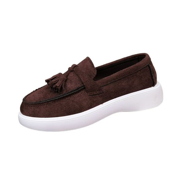 Coffee Ladies Fashionable Loafers Featuring Tassel And Round Toe Design One-Foot Flat For Everyday