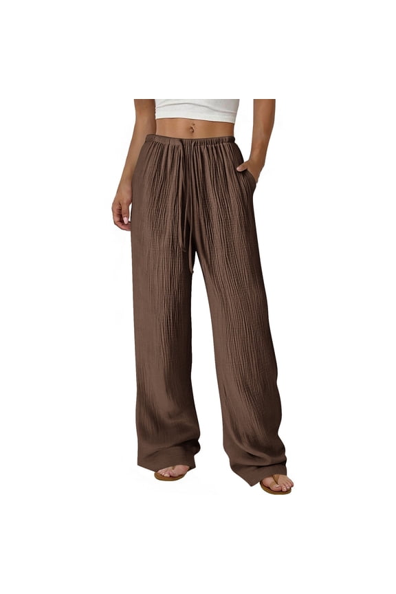 Coffee Ladies Flare Wide Leg Straight Leg Elastic Waist Basic Long Boot Cut Leg Pants for Juniors Lounge Summer Fall Pants 2026 Clothes Trendy Country Concert M