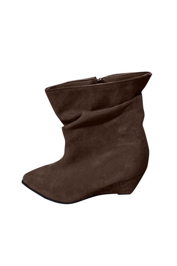 Coffee Women'S Wedge Heel Ankle Boots Rhinestone Decorated Comfortable Thick Sole Short Boots For Fall Winter Casual Heel Height 2.64 Inches