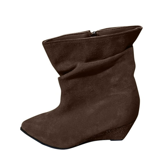 Coffee Women'S Wedge Heel Ankle Boots Rhinestone Decorated Comfortable Thick Sole Short Boots For Fall Winter Casual Heel Height 2.64 Inches