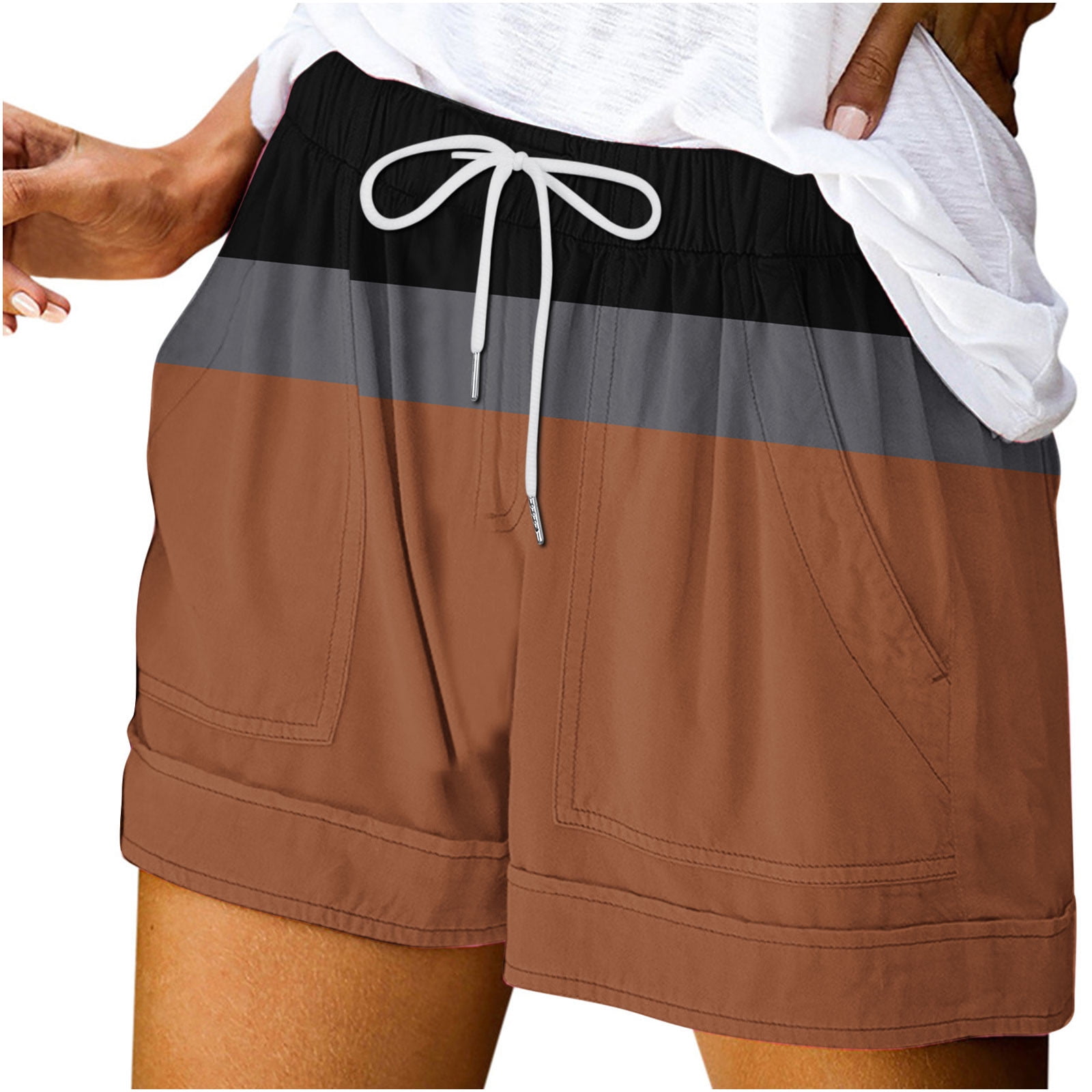 Coffee Ladies Lace Spandex Shorts Casual Shorts for Women Color Block