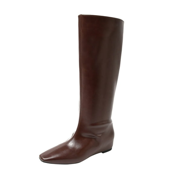 Coffee Ladies Long Boots With Low Heel Detail And Solid Design For Comfort And Elevation Ideal For Autumn Winter