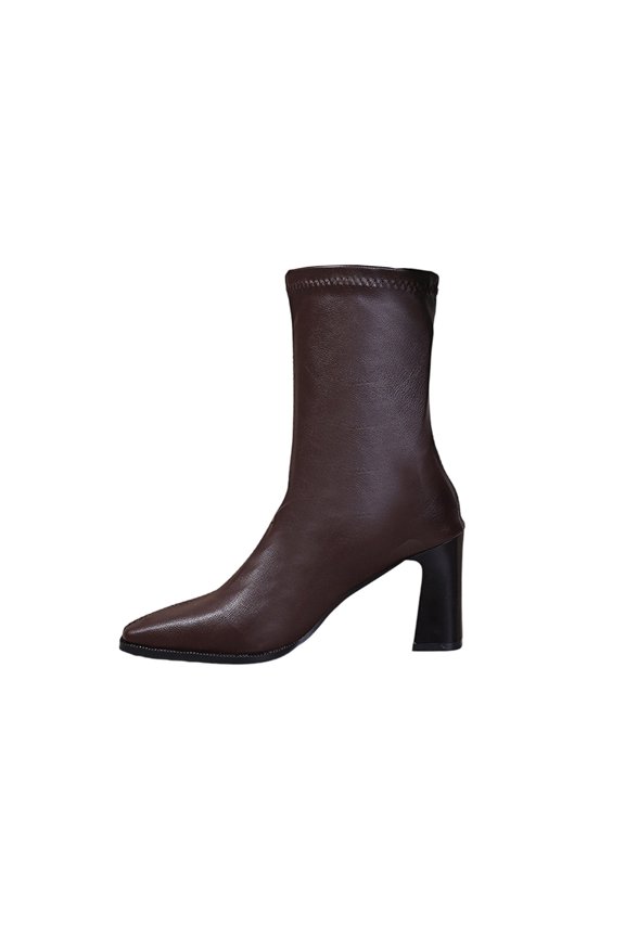 Coffee Ladies Mid Calf Boots Square Toe Block Heel Mid Heel Short Straight Shaft Winter Casual Shoes For Daily Wear And Everyday Outings Size 42