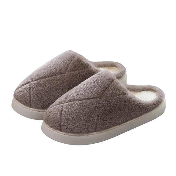 Coffee Ladies Plush Home Shoes With Furry Accents And Flat Base For Comfort And Heat In Leisure Time