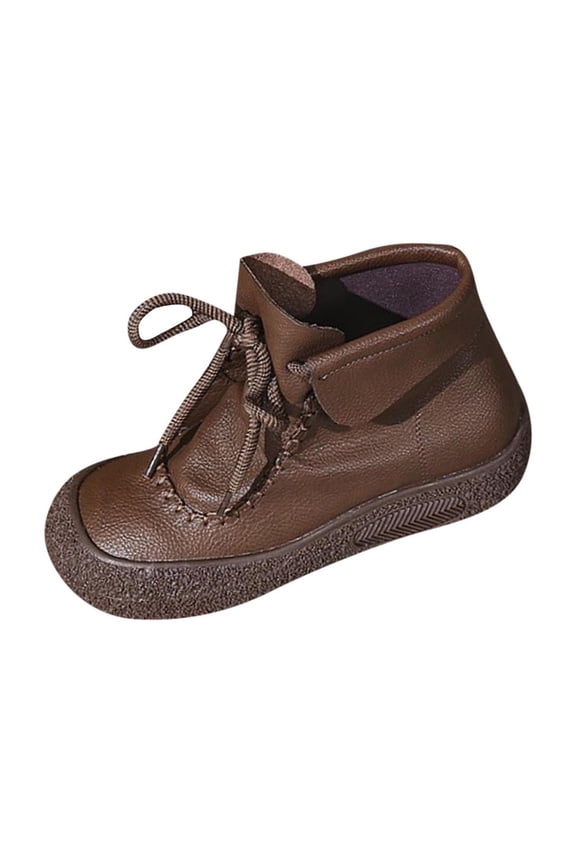 Coffee Ladies Round Toe Lace Up Boots Flat Ankle Casual Comfortable Spring Womens Shoes