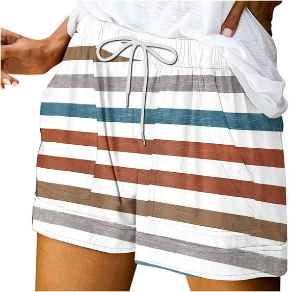 Coffee Ladies Shorts Graphic Loose Fit Shorts for Women Lace Spandex Casual Striped Tie Knot Straight Leg Fall Summer Shorts 2025 Clothing Country Concert L