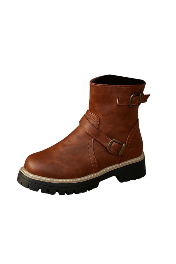 Coffee Ladies Slip On Ankle Boots Round Toe Low Heel Side Zipper Casual Winter Short Boots For Women