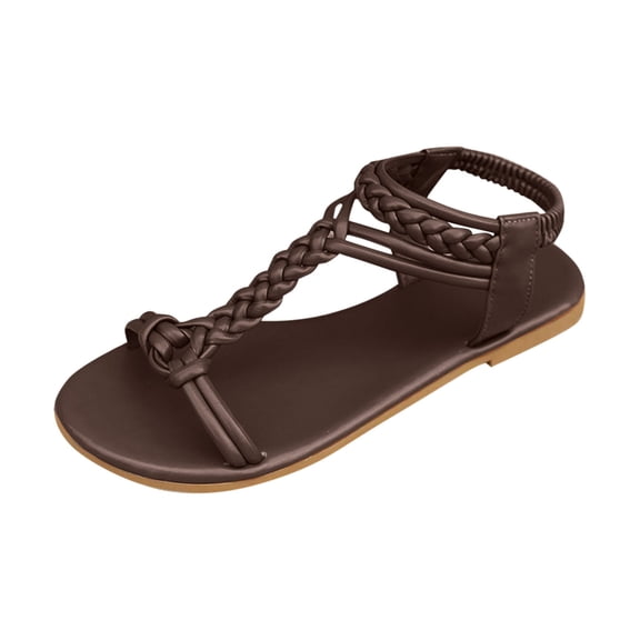 Coffee Ladies Spring Beach Round Toe Open Toe Flat Sandals For Daily Wear