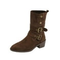 thumbnail image 1 of Coffee Ladies Stylish Comfort Winter British Style Boots Featuring Round Toe And Belt Heel For Everyday Wear, 1 of 9