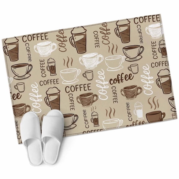 Coffee Large Area Rugs for Bedroom Living Room, Non Slip Carpet Bedside Rug, Beige Farmhouse Retro Beans Latte Tea Cup Funny Rectangular Floor Cover Kitchen Accent Rug 2'x3' for Dining Room/Office