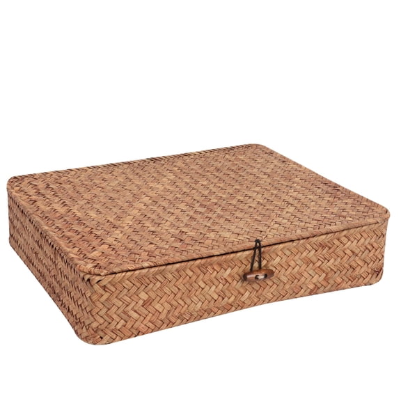Coffee Large Flat Wicker Shelf Storage Baskets with Lid