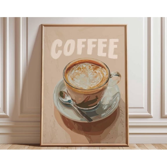 Coffee Latte Art Cafe Kitchen Modern Coffee Cup Barista Wall Art Print, Unframed Paper Poster 8x10in