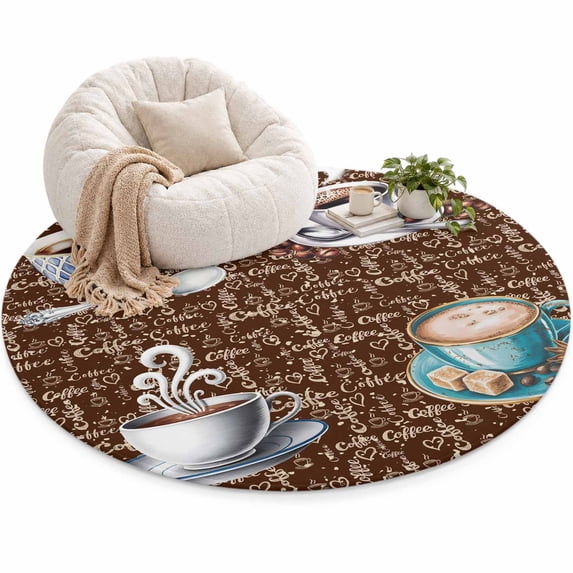 Coffee Latte Beans Area Rug 4', Sugar Retro Brown Soft Mat Non-Slip ...