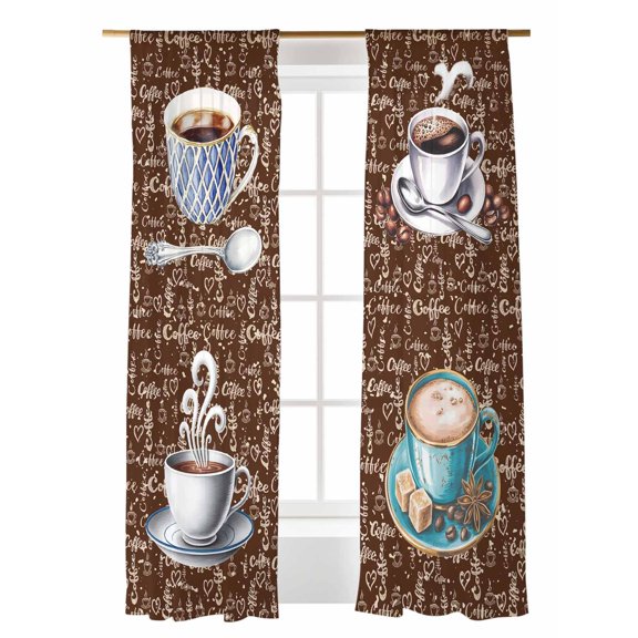 Coffee Latte Beans Sheer Curtains 2 Panels Set Sugar Retro Brown Lihgt Filtering Rod Pocket Voile Drape, Semi Sheer Window Curtains for Bedroom Living Room, 52"x108"