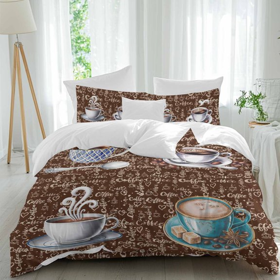 Coffee Latte Beans Twin Size Comforter Set, Sugar Retro Brown Bedding for All Seasons, 4 Pcs Bed Set, 1 Quiltcover (68"x86") ,1Sheet(67"x116"), 2Pillowcases (30"x20")