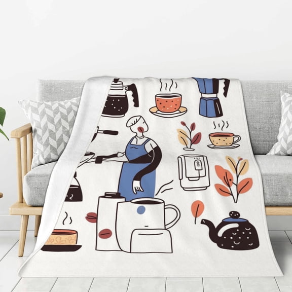 Coffee Life Throw Blanket for Stylish Warm Winter Cabin Ultra-Soft Micro Fleece Blanket, Premium Microfiber, Silky Soft, Plush, Warm and Lightweight for Couch, Sofa, Bed - 50"X40"